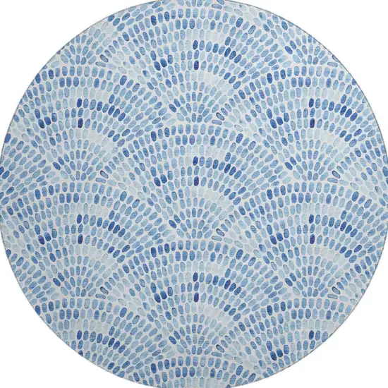 8' Blue And Ivory Geometric Washable Round Rug With UV Protection Photo 4