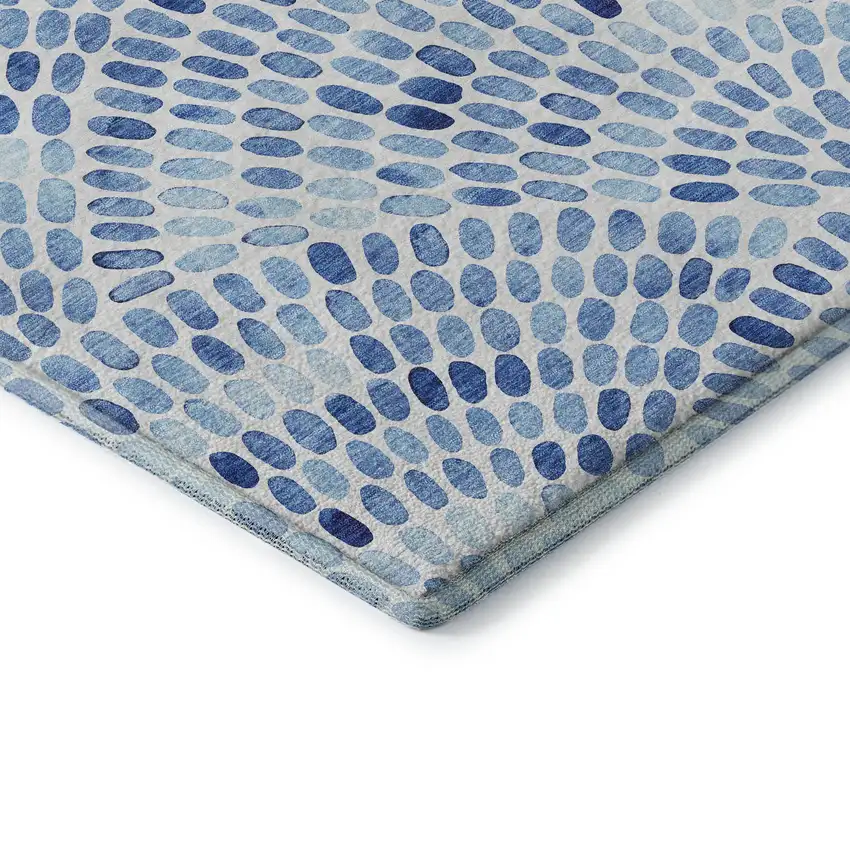 8' Blue And Ivory Geometric Washable Round Rug With UV Protection Photo 7