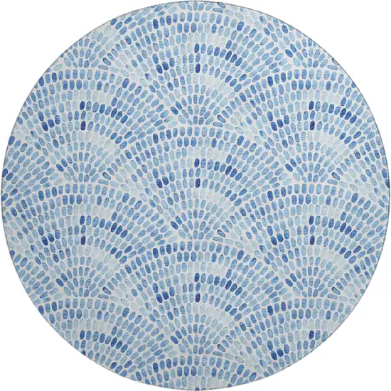 8' Blue And Ivory Geometric Washable Round Rug With UV Protection Photo 1