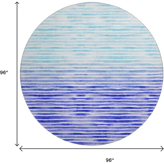 8' Blue And Ivory Geometric Washable Round Rug With UV Protection Photo 9