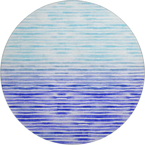 8' Blue And Ivory Geometric Washable Round Rug With UV Protection Photo 1