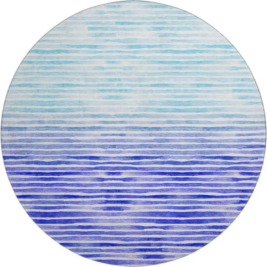 8' Blue And Ivory Geometric Washable Round Rug With UV Protection Photo 1