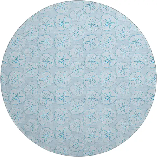 8' Blue And Ivory Geometric Washable Round Rug With UV Protection Photo 1