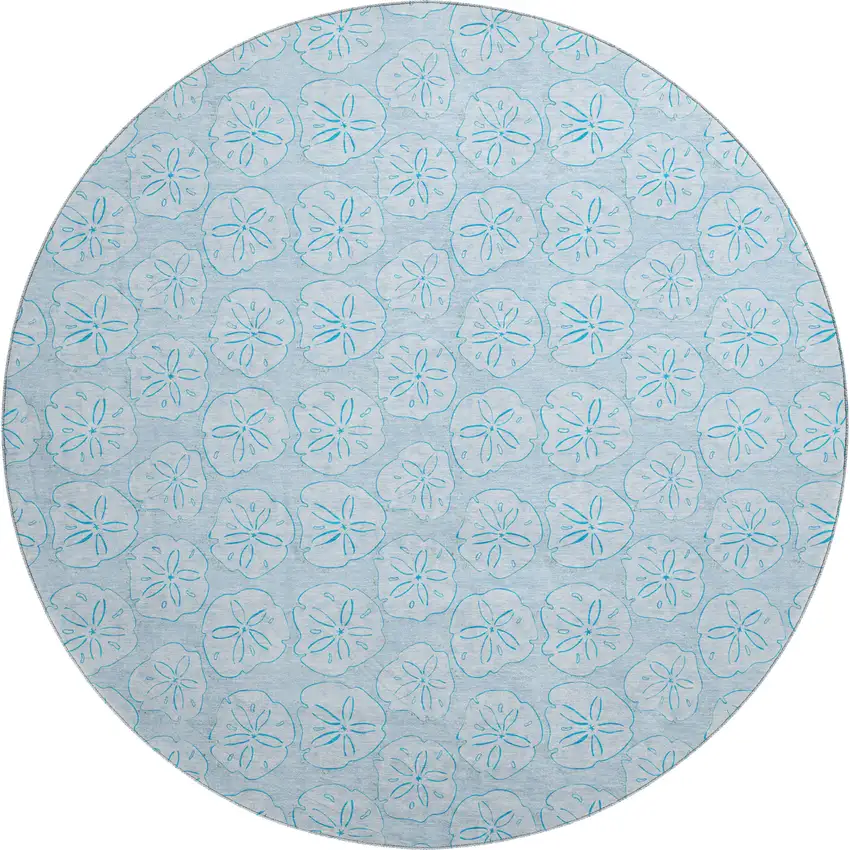 8' Blue And Ivory Geometric Washable Round Rug With UV Protection Photo 1