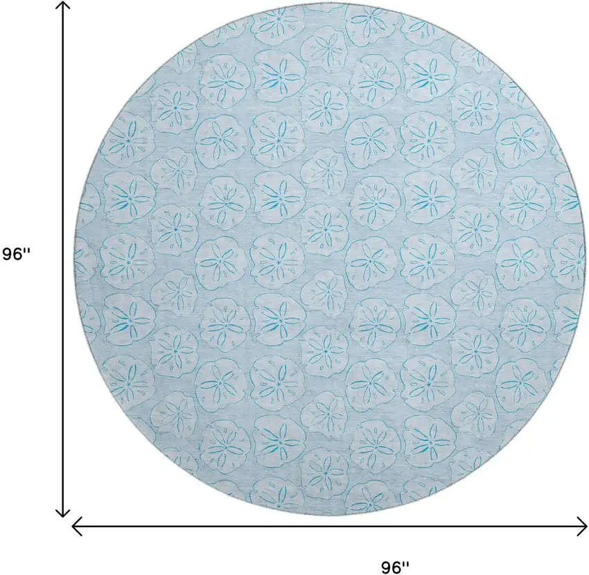 8' Blue And Ivory Geometric Washable Round Rug With UV Protection Photo 9