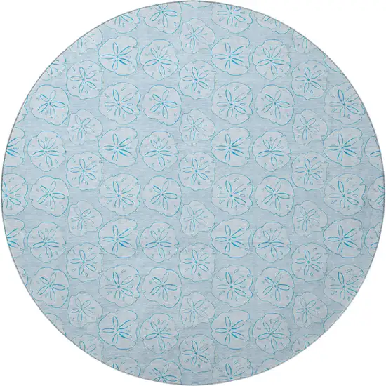 8' Blue And Ivory Geometric Washable Round Rug With UV Protection Photo 3