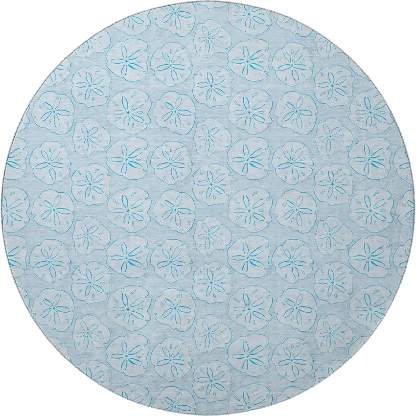 8' Blue And Ivory Geometric Washable Round Rug With UV Protection Photo 3
