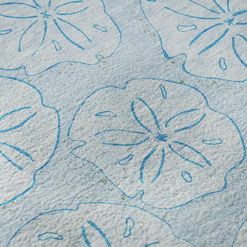 8' Blue And Ivory Geometric Washable Round Rug With UV Protection Photo 8