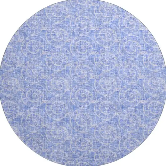 8' Blue And Ivory Geometric Washable Round Rug With UV Protection Photo 3