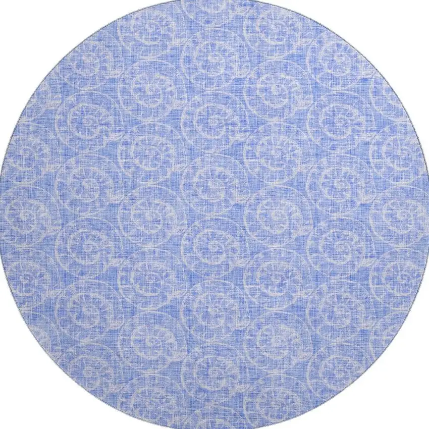 8' Blue And Ivory Geometric Washable Round Rug With UV Protection Photo 3