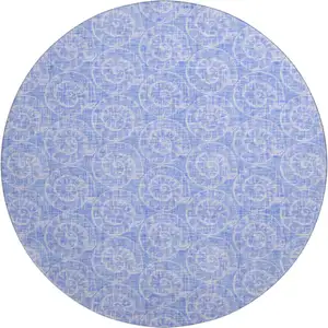Photo of 8' Blue And Ivory Geometric Washable Round Rug With UV Protection