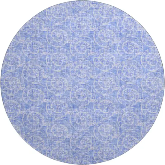 8' Blue And Ivory Geometric Washable Round Rug With UV Protection Photo 1