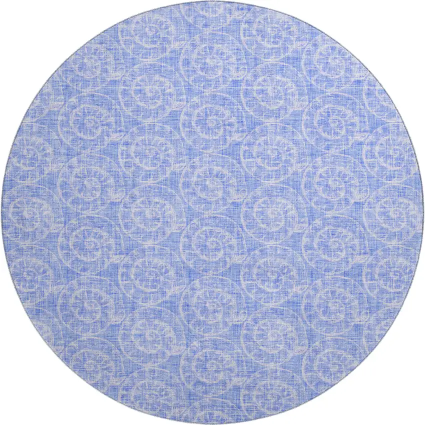 8' Blue And Ivory Geometric Washable Round Rug With UV Protection Photo 1