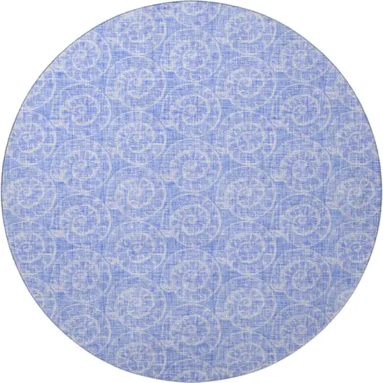8' Blue And Ivory Geometric Washable Round Rug With UV Protection Photo 4