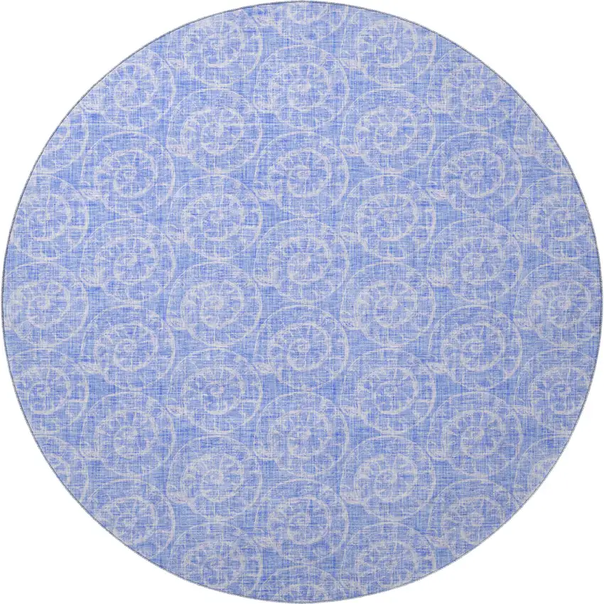 8' Blue And Ivory Geometric Washable Round Rug With UV Protection Photo 4