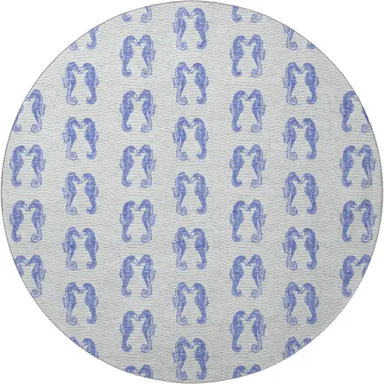 8' Blue And Ivory Geometric Washable Round Rug With UV Protection Photo 3