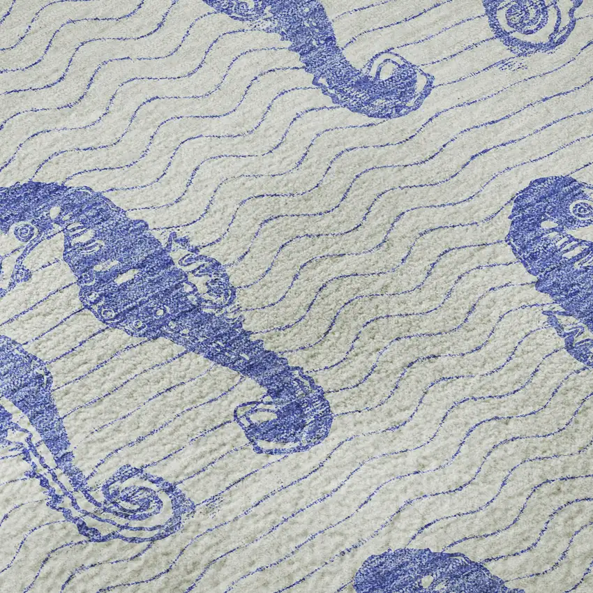 8' Blue And Ivory Geometric Washable Round Rug With UV Protection Photo 8