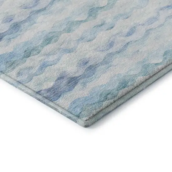 8' Blue And Ivory Geometric Washable Round Rug With UV Protection Photo 7