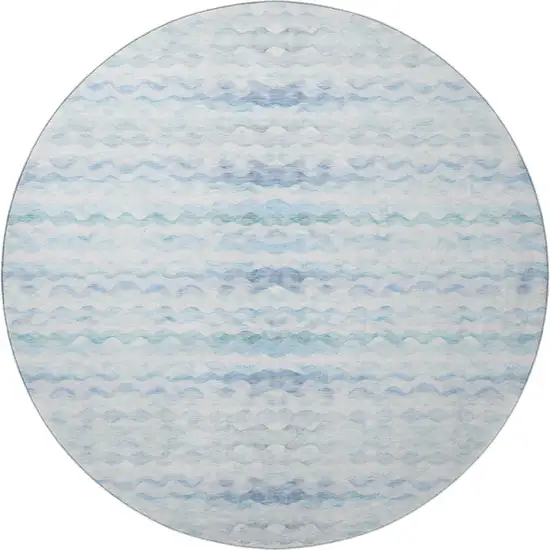 8' Blue And Ivory Geometric Washable Round Rug With UV Protection Photo 4