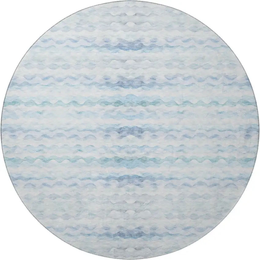 8' Blue And Ivory Geometric Washable Round Rug With UV Protection Photo 4