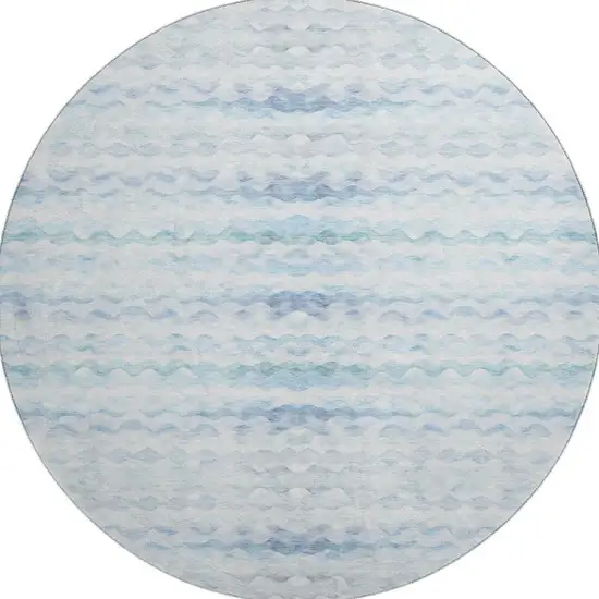 8' Blue And Ivory Geometric Washable Round Rug With UV Protection Photo 3