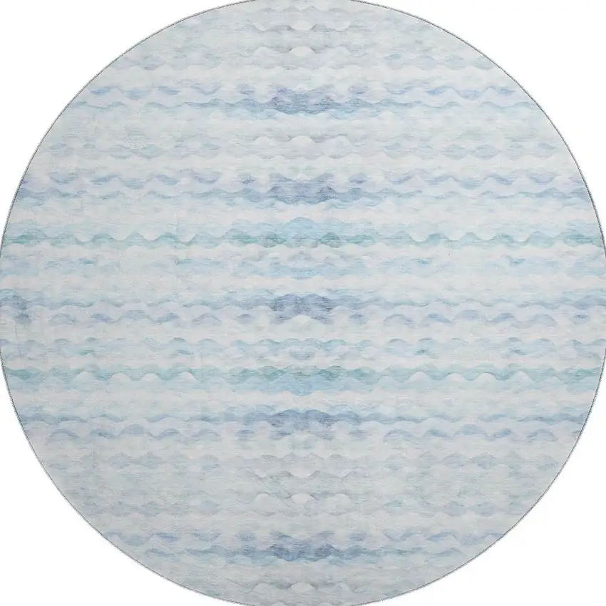 8' Blue And Ivory Geometric Washable Round Rug With UV Protection Photo 3
