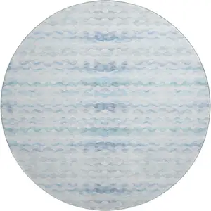 Photo of 8' Blue And Ivory Geometric Washable Round Rug With UV Protection
