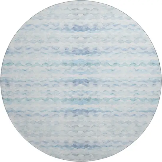8' Blue And Ivory Geometric Washable Round Rug With UV Protection Photo 1