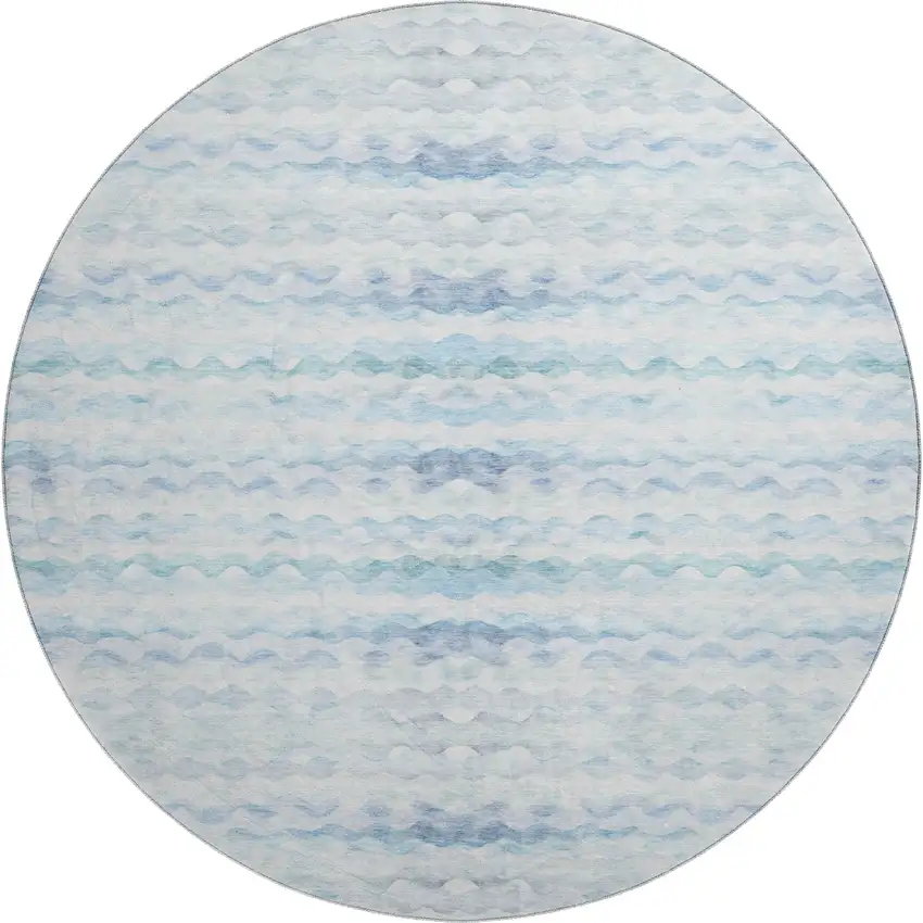 8' Blue And Ivory Geometric Washable Round Rug With UV Protection Photo 1