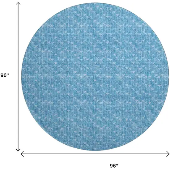 8' Blue And Ivory Geometric Washable Round Rug With UV Protection Photo 9