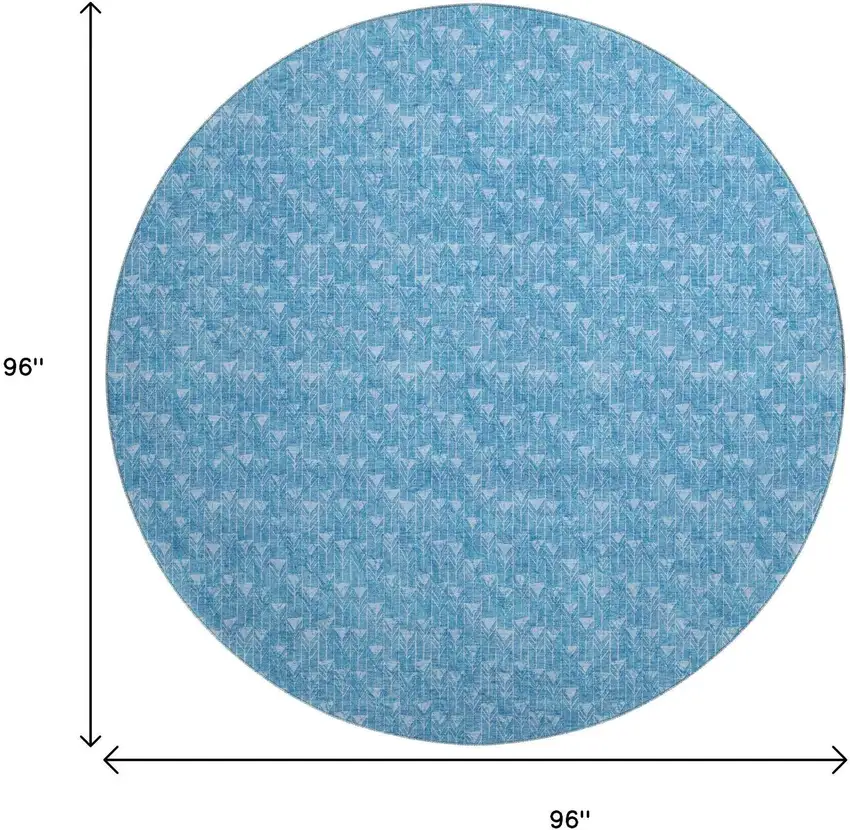8' Blue And Ivory Geometric Washable Round Rug With UV Protection Photo 9