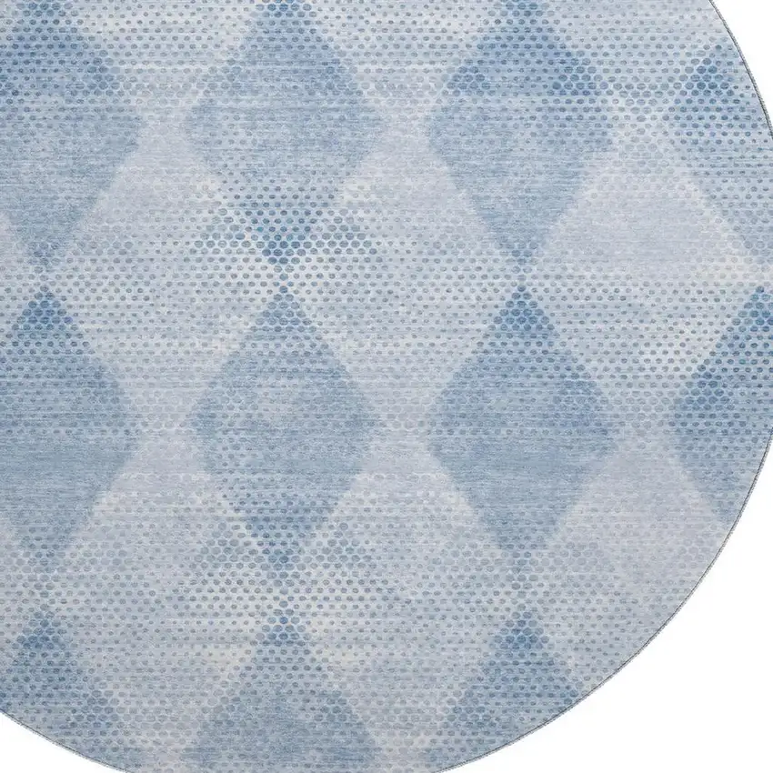 8' Blue And Ivory Geometric Washable Round Rug With UV Protection Photo 3
