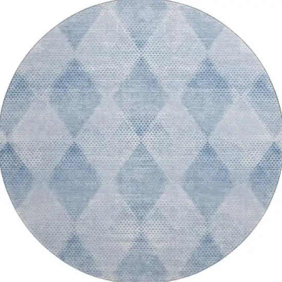 8' Blue And Ivory Geometric Washable Round Rug With UV Protection Photo 4