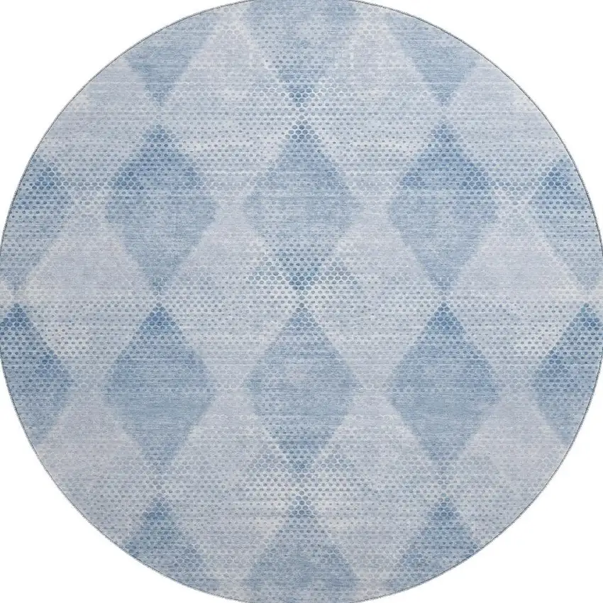 8' Blue And Ivory Geometric Washable Round Rug With UV Protection Photo 4