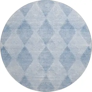 Photo of 8' Blue And Ivory Geometric Washable Round Rug With UV Protection