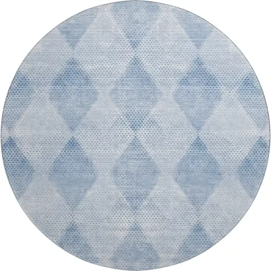 8' Blue And Ivory Geometric Washable Round Rug With UV Protection Photo 1