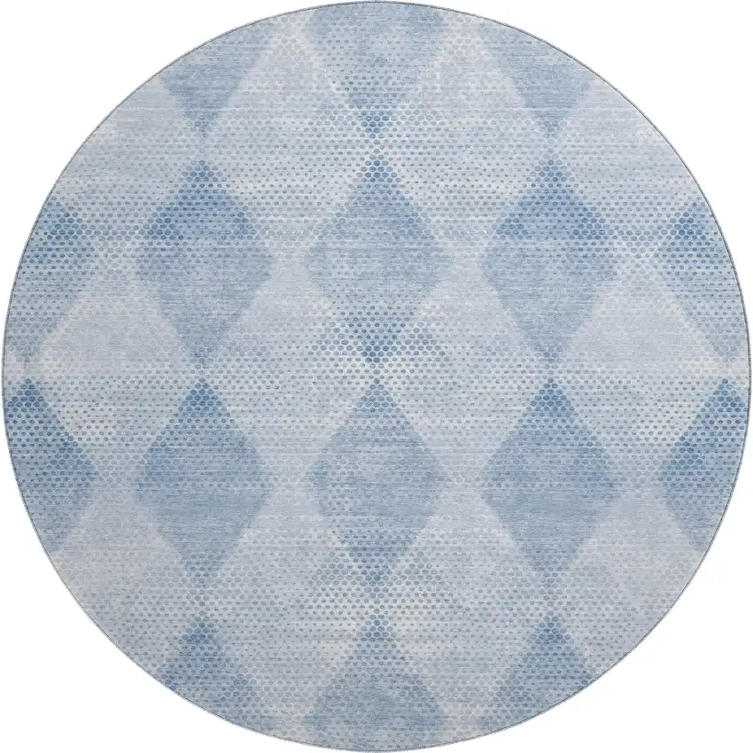 8' Blue And Ivory Geometric Washable Round Rug With UV Protection Photo 1