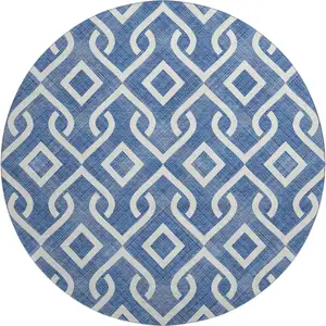 Photo of 8' Blue And Ivory Geometric Washable Round Rug With UV Protection