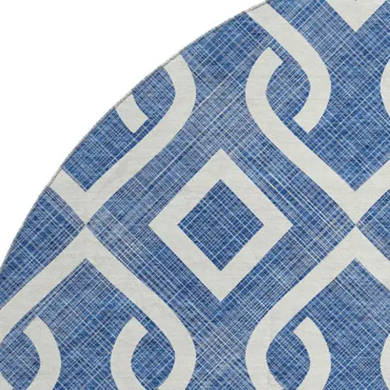 8' Blue And Ivory Geometric Washable Round Rug With UV Protection Photo 4
