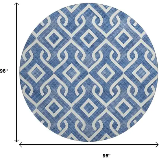 8' Blue And Ivory Geometric Washable Round Rug With UV Protection Photo 3