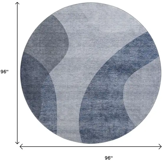 8' Blue And Ivory Geometric Washable Round Rug With UV Protection Photo 3