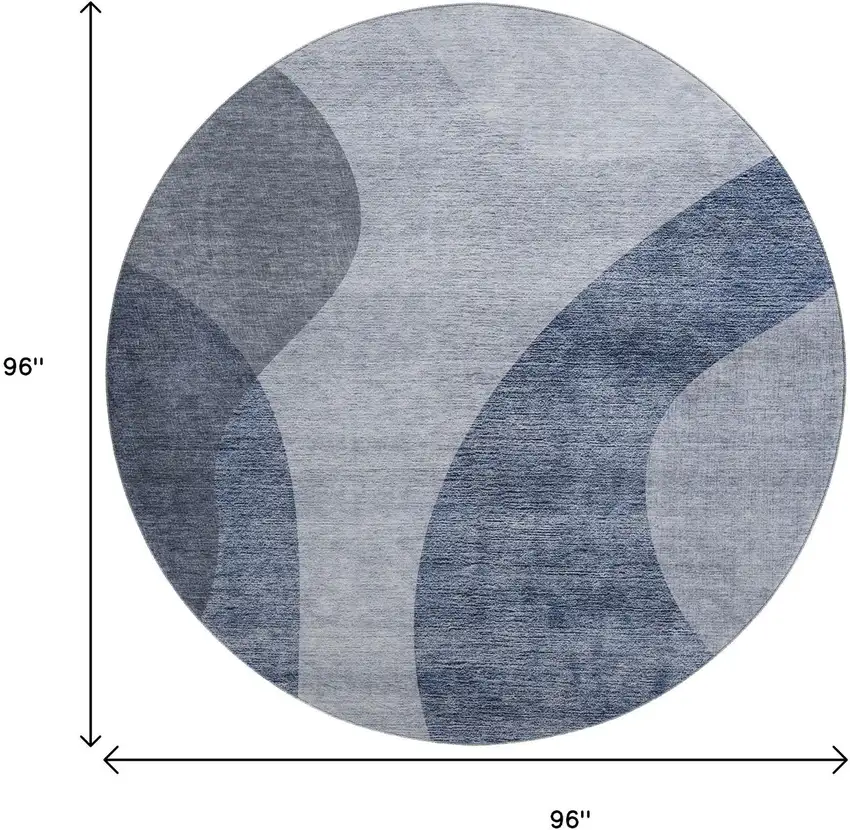 8' Blue And Ivory Geometric Washable Round Rug With UV Protection Photo 3