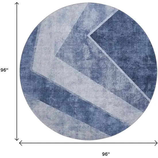 8' Blue And Ivory Geometric Washable Round Rug With UV Protection Photo 9