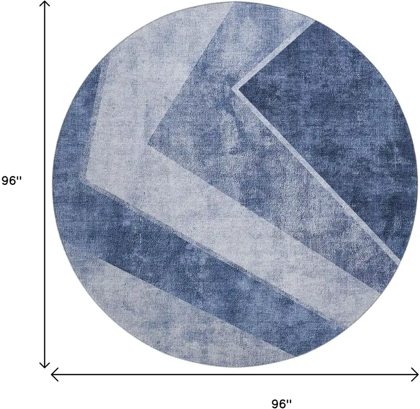 8' Blue And Ivory Geometric Washable Round Rug With UV Protection Photo 9