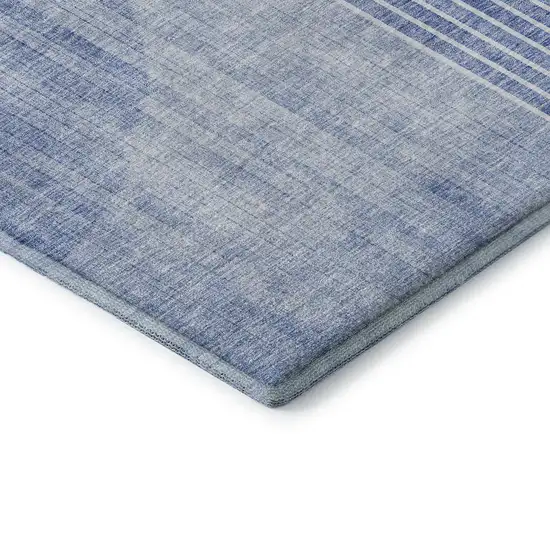 8' Blue And Ivory Geometric Washable Round Rug With UV Protection Photo 6