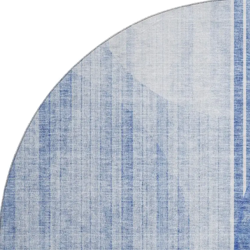 8' Blue And Ivory Geometric Washable Round Rug With UV Protection Photo 3