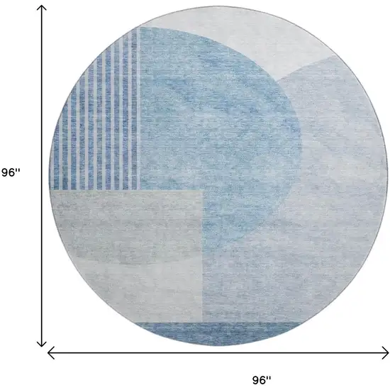 8' Blue And Ivory Geometric Washable Round Rug With UV Protection Photo 6