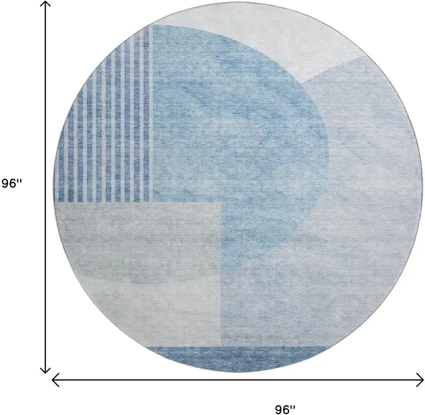 8' Blue And Ivory Geometric Washable Round Rug With UV Protection Photo 6