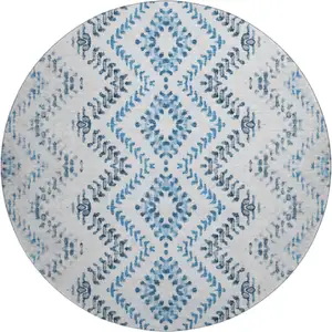 Photo of 8' Blue And Ivory Geometric Washable Round Rug With UV Protection