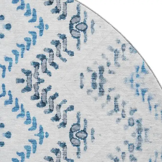 8' Blue And Ivory Geometric Washable Round Rug With UV Protection Photo 4